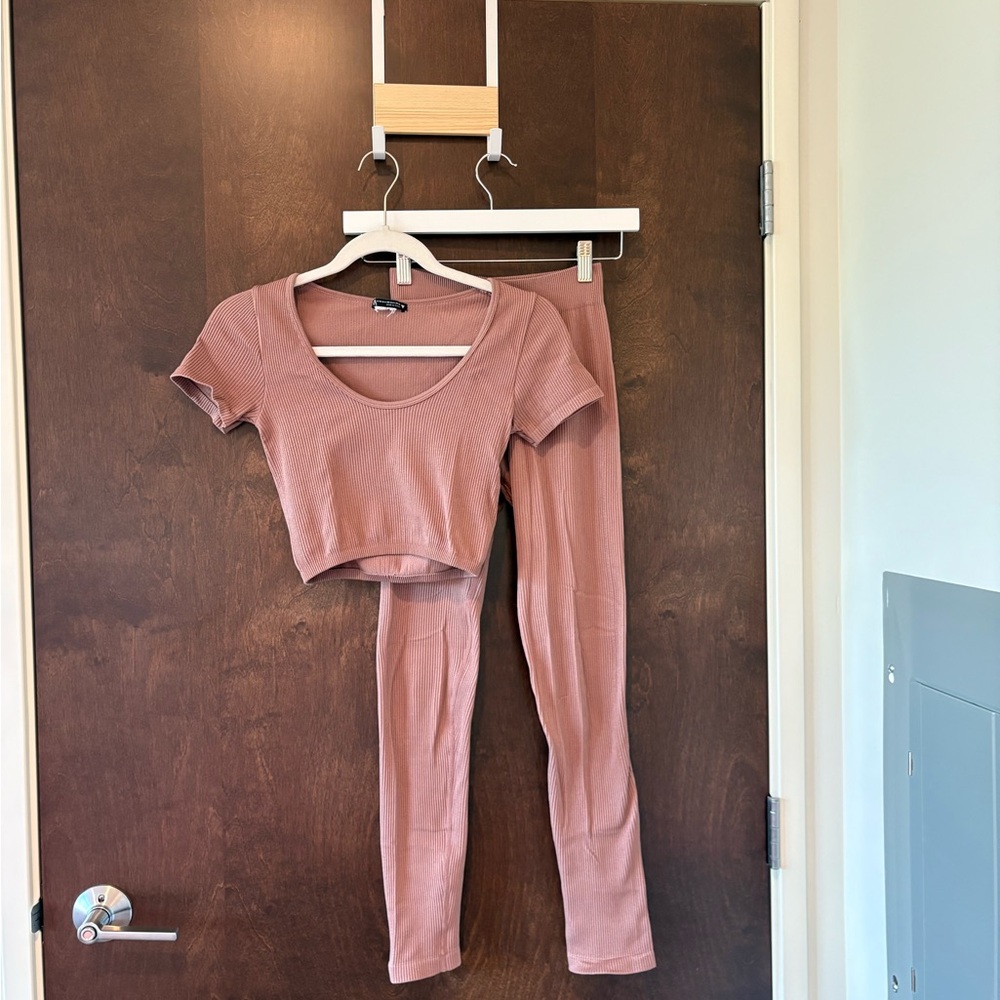 Zara Tan Ribbed Matching Workout set - Picture 2 of 9